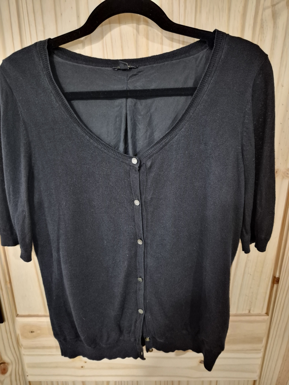 Talbots Black Short-Sleeve Button Cardigan